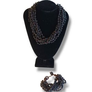 Wooden Necklace & Bracelet Set Women's Jewelry Black Boho Made In Africa